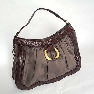 Brown Faux Croc Skin Shoulder Bag